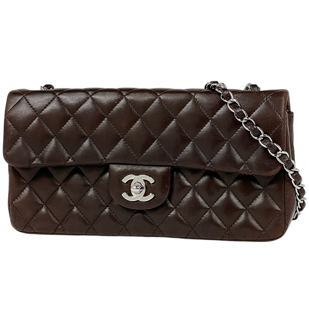 Chanel Matelassé Single Flap Chain Shoulder Bag, Coco Mark, Leather, Brown, W...